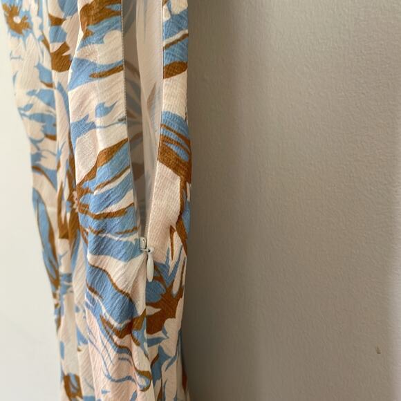 Bec Bridge Stella Maxi Dress Satin V Neck Open Back Beige Blue Floral Print 6 US - Picture 7 of 16
